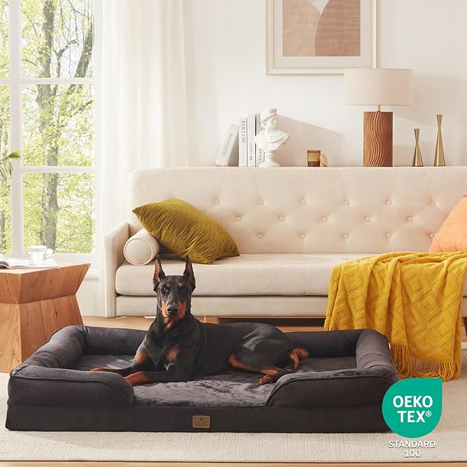 Bedfolks Orthopedic Dog Bed XXL, Waterproof Dog Sofa Bed for Giant Dogs, Egg Foam Pet Couch Bed with Removable Washable Cover and Nonslip Bottom, Black