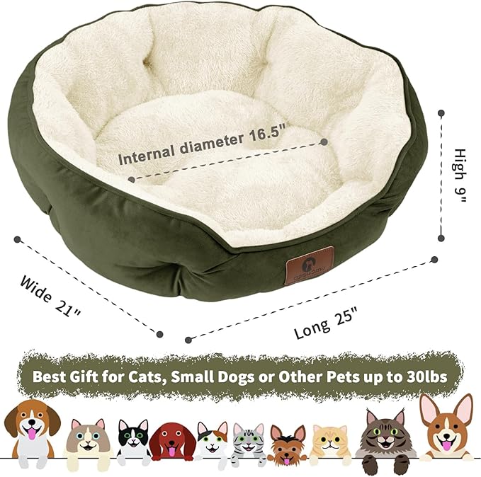 Asvin Medium Dog Bed for Medium Dogs, Cat Beds for Indoor Cats, Pet Bed for Puppy and Kitty, Extra Soft & Machine Washable with Anti-Slip & Water-Resistant Oxford Bottom, Green, 25 inches
