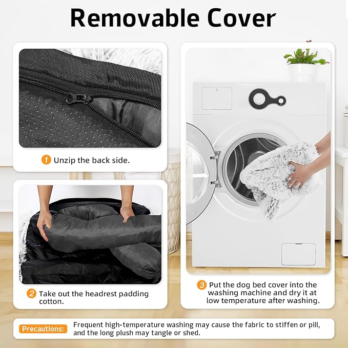 Calming Dog Bed Fluffy Plush Dog Mat for Furniture Protector with Removable Washable Cover for Large Medium Small Dogs and Cats (XS (31"x23.5"x5"), Light Grey)