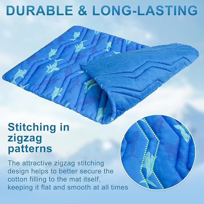 BEAUTYZOO Dog Cooling Mat- Upgraded Thicken Cooling Mat for Large Dogs Reversible(Cool & Warm) Pet Ice Cool Bed Washable & Portable, Summer Crate Pad for Big Dog Puppy Up to 44 lbs, Shark Blue 36X23IN