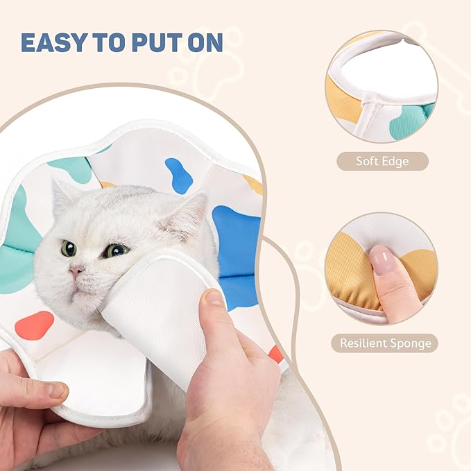 Avont Soft Cat Recovery Cone Collar, Adjustable Lightweight Kitten E-Collar for Small Dogs, Comfortable Neck Donut Stop Licking Scratching After Surgery -Cow(S)