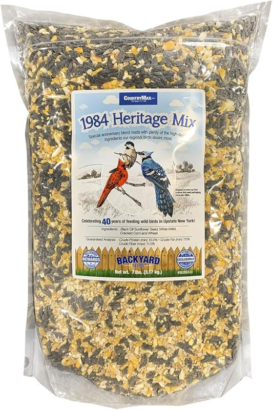 CountryMax Backyard Seeds 1984 Heritage Mix Bird Seed Blend with Black Oil Sunflower, White Millet and Cracked Corn (7 Pounds)
