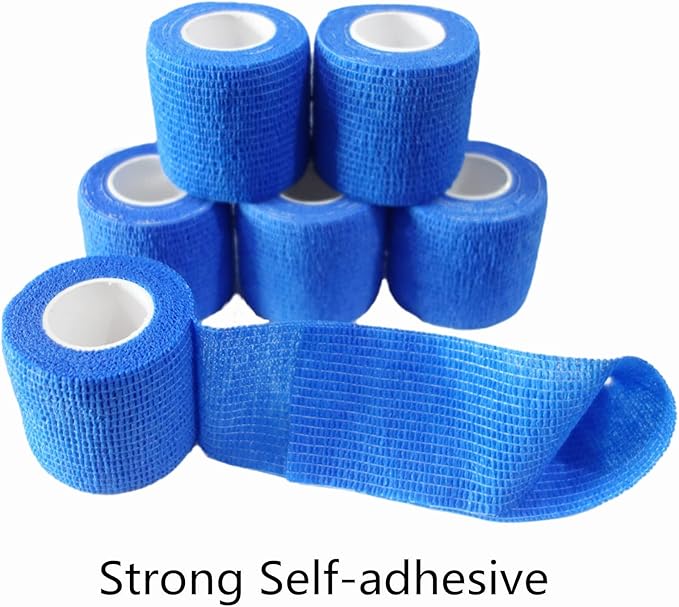 6 Pack 2" x 5 Yards Self Adhesive Bandage Wrap Breathable Cohesive Vet Wrap for Pets, Elastic Self-Adherent Tape for Sports, Wrist, Ankle (Blue)