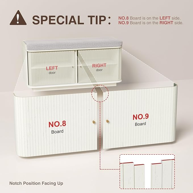 Cream White 39.4" W 2-Tier Shoe Bench with Storage | Entryway Bench with Padded Cushion, Sliding Doors & 5 Hooks