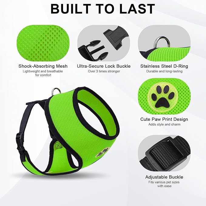 BINGPET No Pull Dog Harness, Soft Mesh Breathable All Weather Vest, Safety Protection Design, Durable Adjustable Step-in Easy Walk Dog Harness for Extra Large Dogs (Green, XL)
