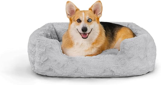 Best Friends by Sheri Lux Lounge Bed Calming Faux Fur Dog Bed, Gray, Medium, 30" x 20"
