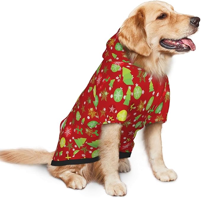 Christmas Tree Print Hoodie,Christmas Cosplay Dog Clothes with Pocket and Hat Winter Clothes Sweaters Xx-Large