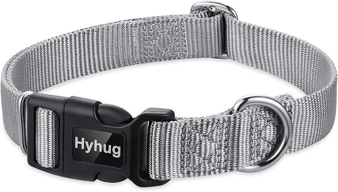 Hyhug Pets Solid Color Classic Regular Heavy Duty Basic Collar for Small Dogs, Unique Design Adjustment Triglide Slide (Buckle) Can Attached Name Tag Accessories. (Small, Sleet Gray)