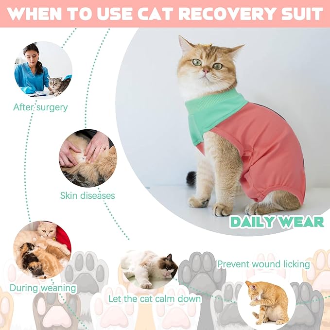 Cat Recovery Suit Female, Breathable Onesie After Surgery Female for Abdominal Wounds or Skin Diseases, Anti-Licking Full Body Cat Surgery Recovery Suit, E-Collar Alternative Wear