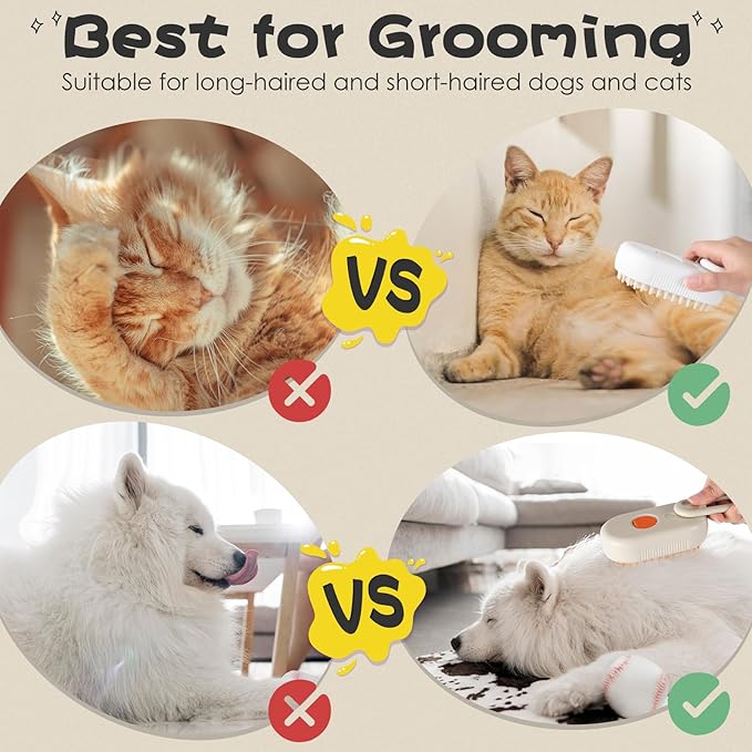 Cat Steam Brush, 3 in 1 Self Cleaning Steamy, Spray Silicone Massage Comb, Hair Removal Tool with Handle Multifunctional Grooming Brush for Cats Dogs