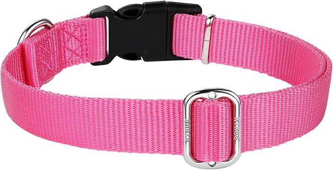 Hyhug Dog Collar with Quick Release Buckle, Nylon Adjustable Sturdy Cute Dog Collars for Large Dogs (Candy Pink, Large)
