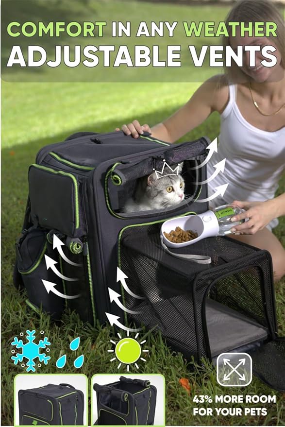 Cat Backpack Carrier & Dog Car Seat for Small Pets Up to 25 lbs - Expandable Cat Carrier Backpack with Safety Leash and Breathable Mesh - Waterproof for Travel - 3 in 1