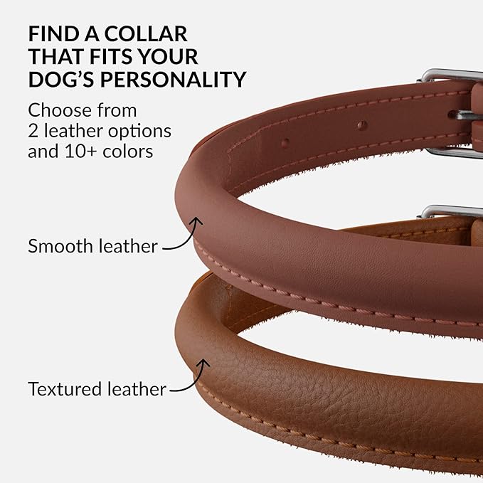 CollarDirect Rolled Leather Dog Collar, Soft Padded Round Puppy Collar, Handmade Genuine Leather Collar Dog Small Large Cat Collars 13 Colors (13-16 Inch, Cinnamon Smooth)