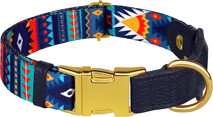 AirTag Dog Collar for Small Medium Large Breed - Adjustable Cute Pattern Dog Collar with Airtag Holder - Soft Leather Tracker GPS Apple Air Tag Pet Collars (Small, 12"-15" Neck Fit, Navajo)