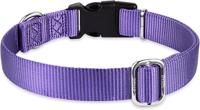 Hyhug Pets Solid Color Classic Regular Heavy Duty Basic Collar for Large Dogs, Unique Design Adjustment Triglide Slide (Buckle) Can Attached Name Tag Accessories. (Large, Ultra Violet)