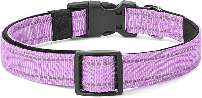 Reflective Dog Collar Padded with Soft Neoprene Breathable Quick Release Basic Dog Collars for Medium Large Dogs Lavender
