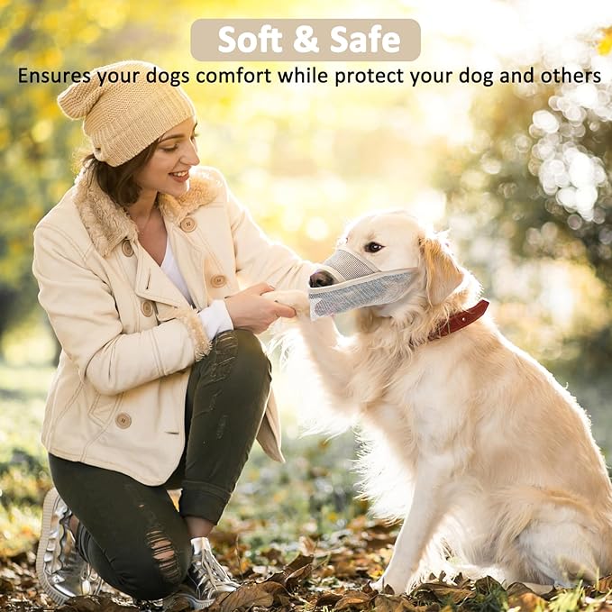 Crazy Felix Nylon Dog Muzzle for Small Medium Large Dogs, Air Mesh Breathable and Drinkable Pet Muzzle for Anti-Biting Anti-Barking Licking (M, Beige)