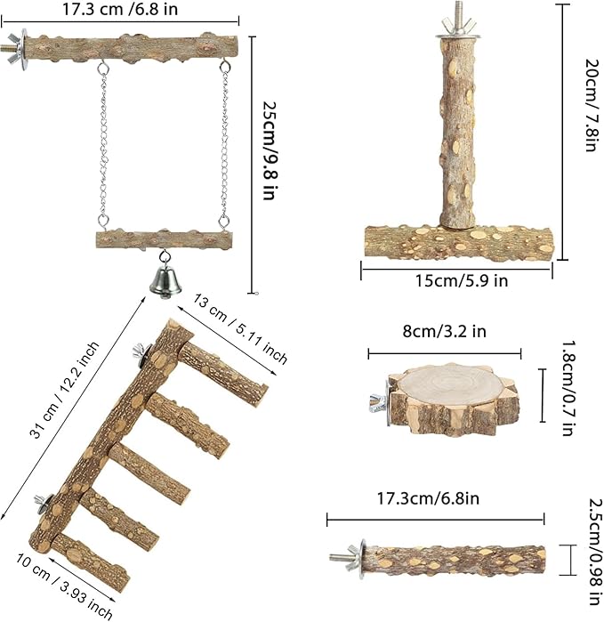 Bird Ladder Perch for Cage, Nature Wooden Bird Bridge Exercise Stands Parrot Climbing Chewing Toys for Small Animal (B)