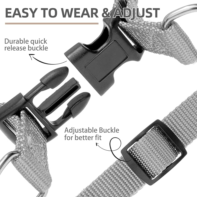 PUPTECK No Pull Dog Harness Soft Adjustable Basic Nylon Step in Puppy Vest Outdoor Walking with ID Tag, Grey, XS