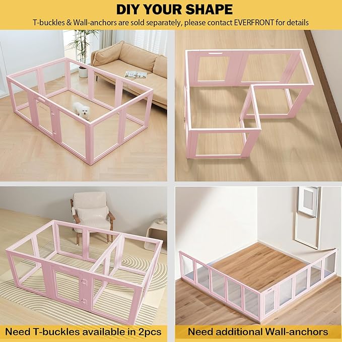 Clear Acrylic Plastic Dog Playpen - Clear Dog Play Pen - Easy Assemble Acrylic Dog Playpen - Puppy Playpen, Cat Playpen, Small Animal Playpen, Dog Play Pen Indoors (Pink-23.6" H, 10PCS)