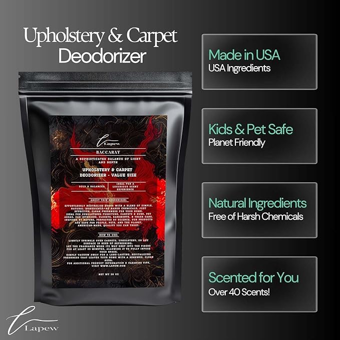 Baccarat Carpet Freshener Powder Refill 36 oz | Powerful Odor Eliminator for Home | Upholstery Deodorizer | Carpet Deodorizer | Pet Urine | Cat Litter Box | Enchanted Rouge Fragrance