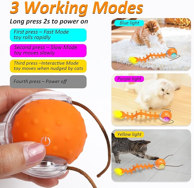 Interactive Cat Toys for Indoor Cats, Fast Rolling Cat Ball with Centipede Tail, Birds Chirping Touch Activated Automatic Kitten Toy, Rechargeable Toys for Cats to Keep Them Busy