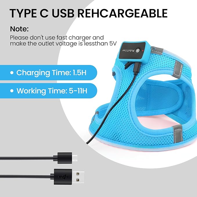 PceoTllar Light Up Dog Harness, LED No Pull Reflective Dog Harness, Flashing Lighted for Night Walking - Small/Medium, (Blue L)