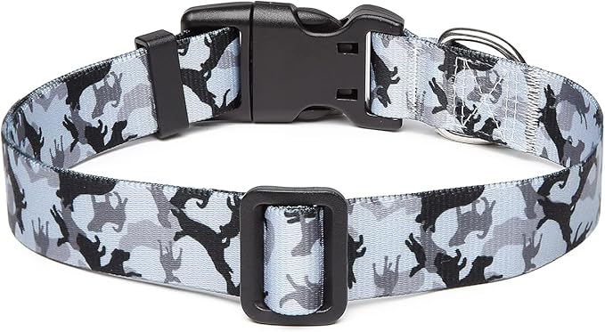 Mercano Adjustable Dog Collar - Special Design Patterns, Soft Nylon Comfortable Durable Pet Collar for Small Medium Large Dogs (XS, Dog Camouflage Grey)