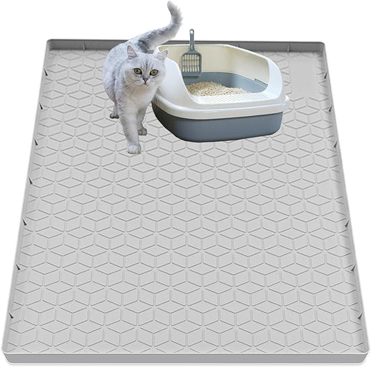 Cat Litter Mat for Litter Box, Silicone Large Cat Litter Trapping Mat - 31x22 in, Waterproof & Non-Slip, Durable & Easy Clean, Light Gray