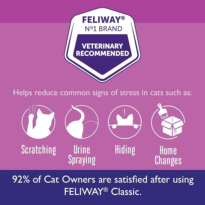 FELIWAY® Classic 6 x 30 Day Cat Calming Refills for Pheromone Diffuser, 6 x 48ml Value Pack - Helps Reduce Common Signs of Stress in Cats & Kittens, Enhanced Calming