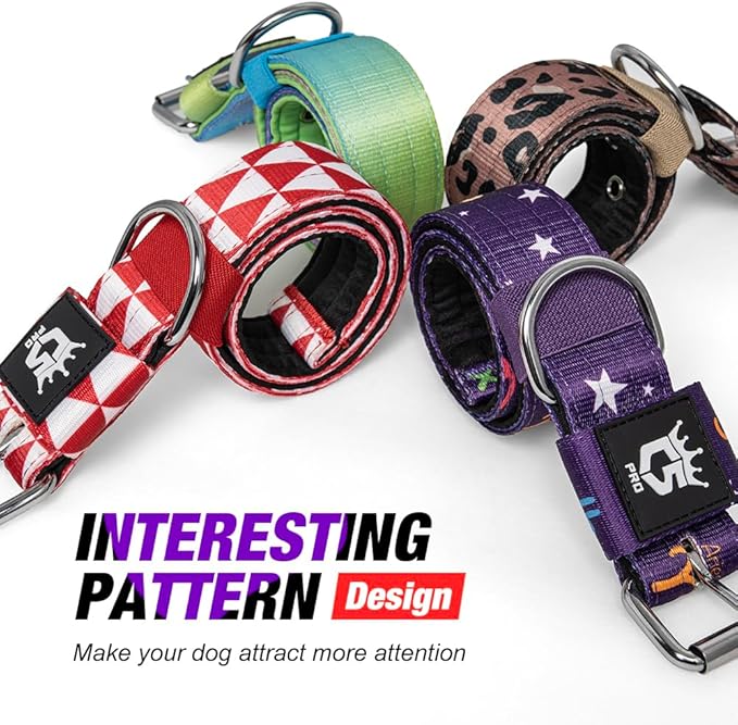 TSPRO Tactical Dog Collar 1.5 Inch Wide Thick Dog Collars with Heavy Duty Metal Buckle, Durable, Strong, Adjustable for Medium to Large Dogs (Rainbow L)