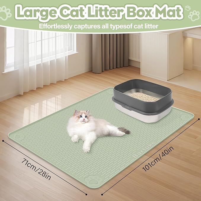 Cat Litter Mat, Extra Large 40" x 28" Silicone Mat Litter Trapping Mat for Scatter Control, Soft on Kitty Paws, Easy to Clean (Green)