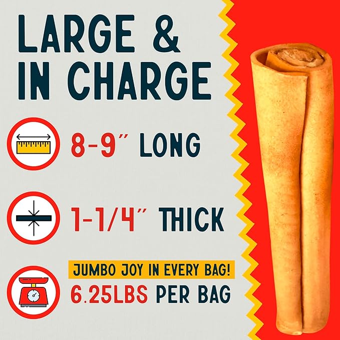 Canine Chews 8-9" Chicken Basted Rawhide Retriever Rolls - Pack of 25 Chicken-Flavored Long-Lasting Dog Rawhide Chews - Protein-Dense Jumbo Rawhide Bones For Large Dogs - Treats for Aggressive Chewers