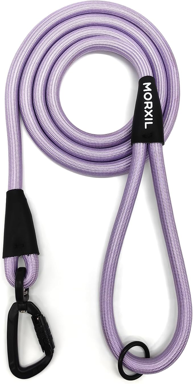 Rope Dog Leash, 6 Foot Heavy Duty Dog Leash with Aviation Aluminum Auto Locking Carabiner, Strong Nylon Pet Lead for Small, Medium, Large Dogs (Purple, 6FT)