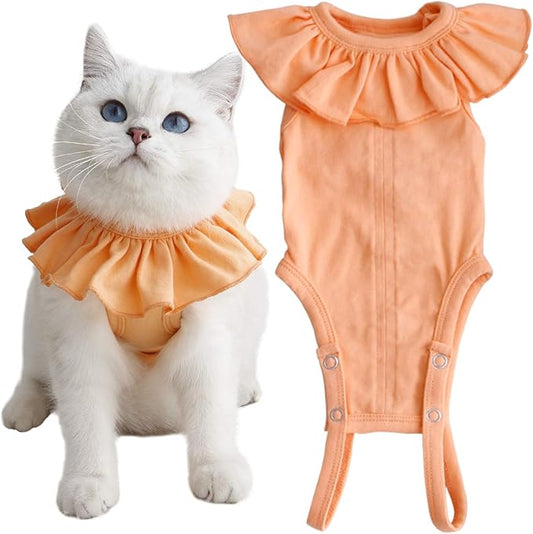 Cat Recovery Suit for Abdominal Wounds and Skin Diseases, Breathable Surgical Recovery Shirt After Surgery Wear Anti Licking Wounds,E-Collar Alternative for Cats Pet Kitten(RSC01-orange-l)