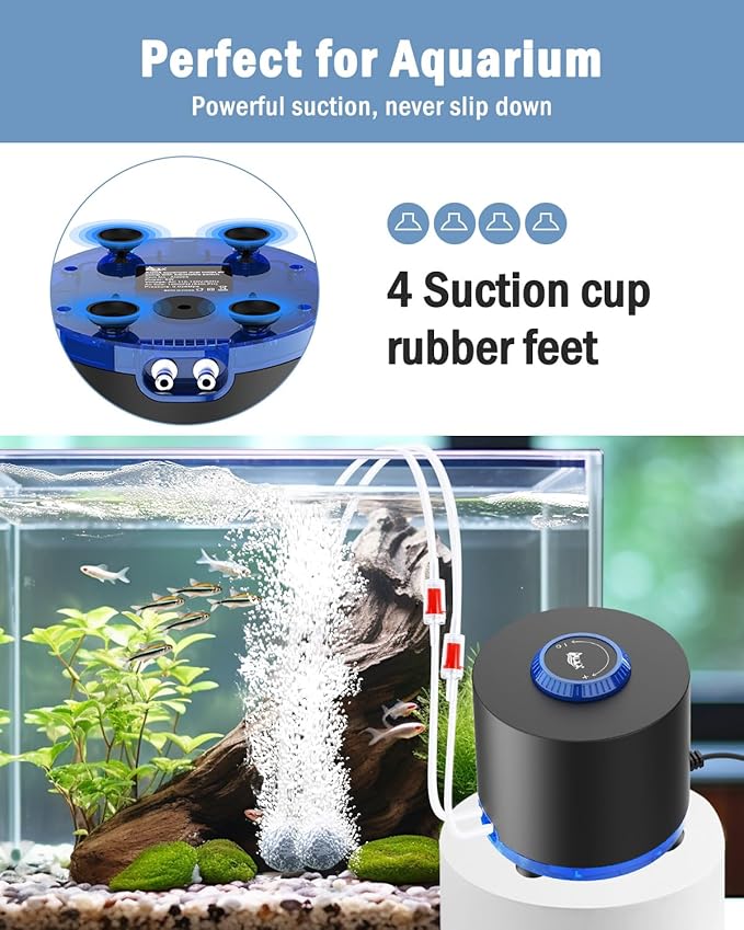 AQQA Aquarium Air Pump, Quiet Powerful Fish Tank Air Pump 3W/6W/10W with Stainless Steel Dual Outlet, Adjustable Oxygen Aerator Pump with Air Stone Bubbler for Fish Tank Up to 200 Gallon 3W (Tubby)