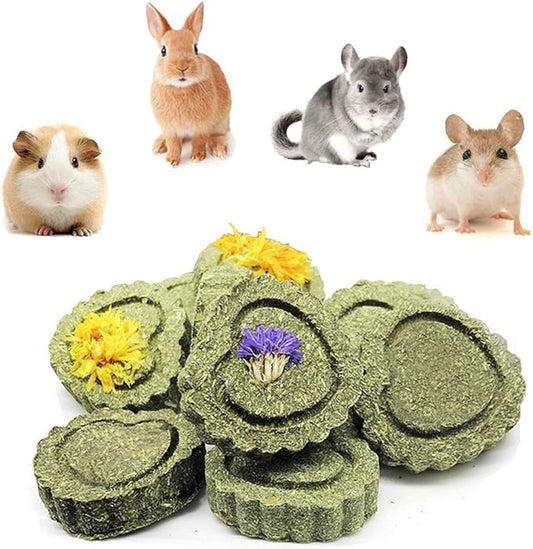 Bunny Chew Toys for Teeth, Natural Pet Chew Toy Hand Made Timothy Hay Cakes for Chinchilla Guinea Pig Hamsters Holland Lop Prairie Dogs Squirrels Gerbils Rabbit Chewing & Molar Teeth, 9.5oz