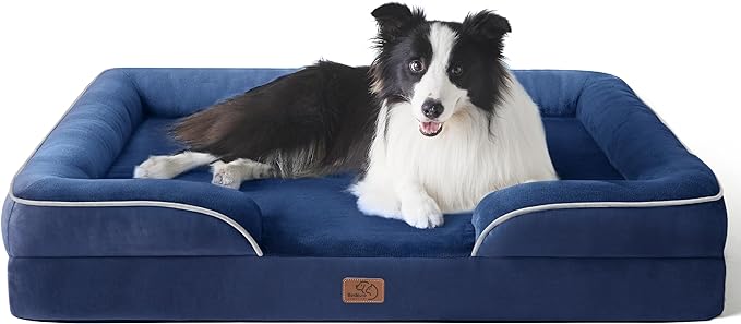 Bedsure Orthopedic Dog Beds Large Sized Dog - Washable Large Dog Cat Bed Waterproof, Comfort Dogs Couch Sofa with Washable Removable Cover, Pet Bed with Nonskid Bottom, Blue Navy, 35"