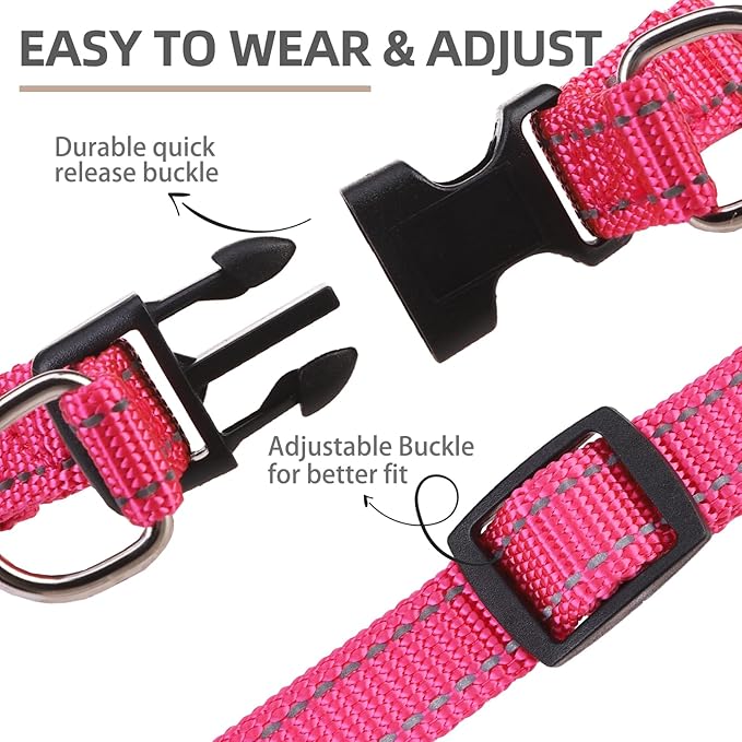 PUPTECK No Pull Dog Harness Soft Adjustable Basic Nylon Step in Puppy Vest Outdoor Walking with ID Tag, Reflecive Pink, S