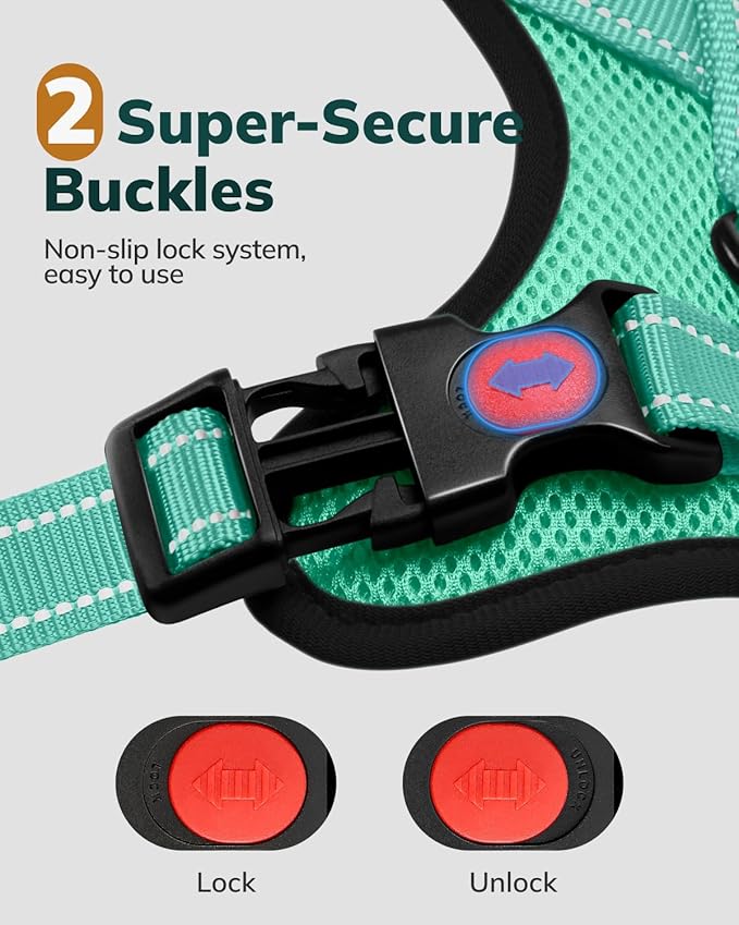 MIDOG No-Pull Dog Harness | Adjustable & Reflective Pet Harness Leash Set for Small Medium Large Dogs Walking, Training| No Choke, Front Clip, Soft Padded Vest with Easy Control Handle - Green, S