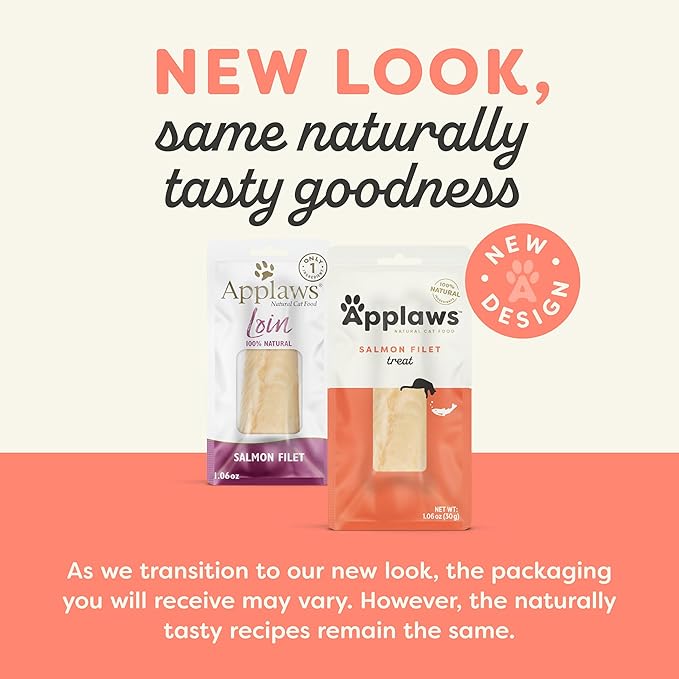 Applaws Natural Cat Treats, Grain-Free, High-Protein Whole Salmon Loins, Single-Ingredient Healthy Snack for Cats (12 x 1.06 oz Loins)