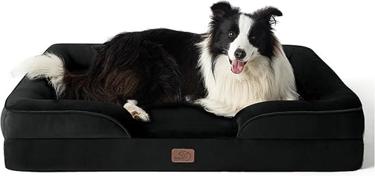 Bedsure Orthopedic Dog Bed for Large Dogs - Big Washable Dog Sofa Beds Large, Supportive Foam Pet Couch Bed with Removable Washable Cover, Waterproof Lining and Nonskid Bottom, Black