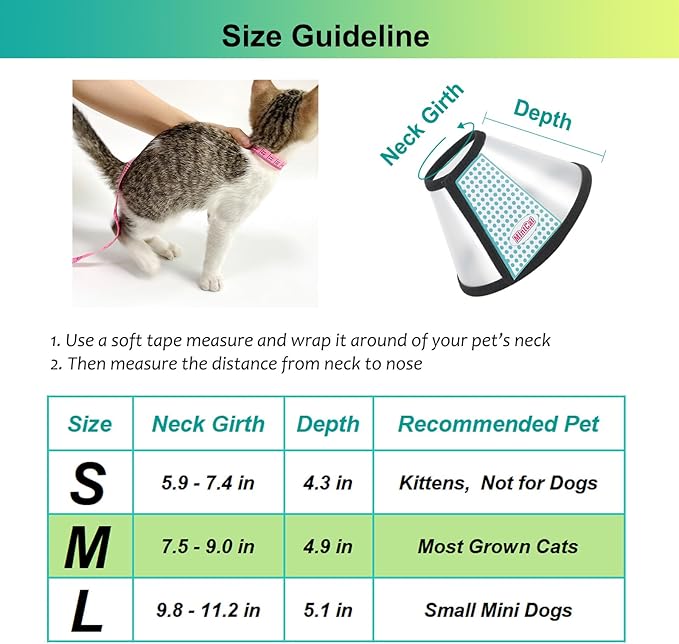 Cat Cone, Adjustable Recovery Pet Cone Elizabethan Collar for Cats Rabbit, 8.1 Inches Cat Cone Collar Soft, Protective Cat Cones to Stop Licking, Lightweight Practical Kitten Cone