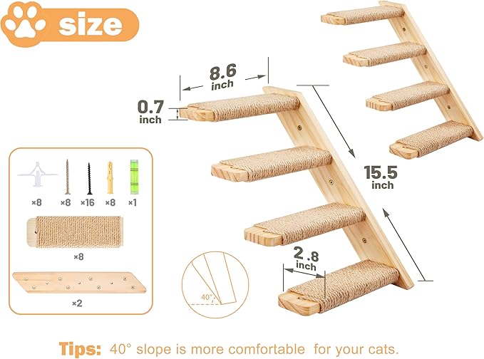 Cat Wall Furniture Set, 2PCS Cat Shelves & 2PCS 4 Steps Wall Shelves Stairs Tower Climbing Scratching Perches for Climbing Sleeping, Playing