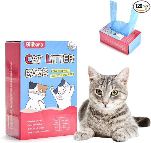 Cat Litter Bags, 120 Count, Ultra Thick, Scented, Leak-Proof, Disposable, 15 Liters Capacity