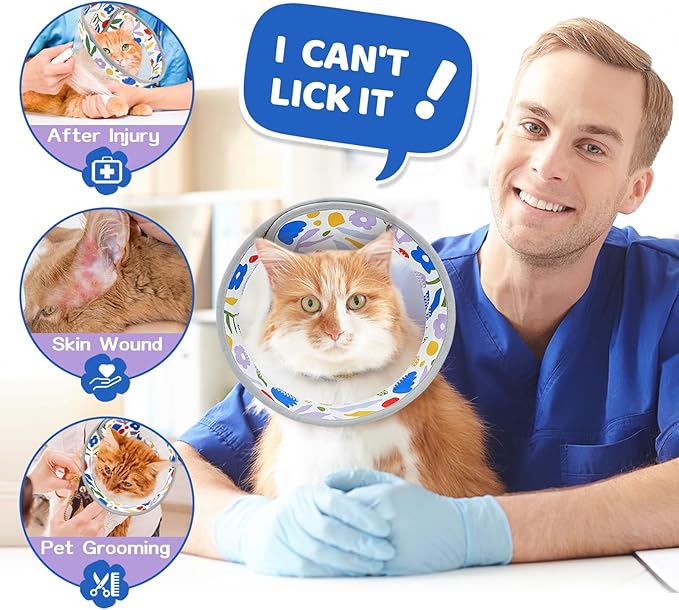 Breathable Air Mesh Cat Cone Collar Soft to Stop Licking, Adjustable, Foldable Lightweight Kitten Cones After Surgery Recovery for Cats & Kittens (Flower,M)