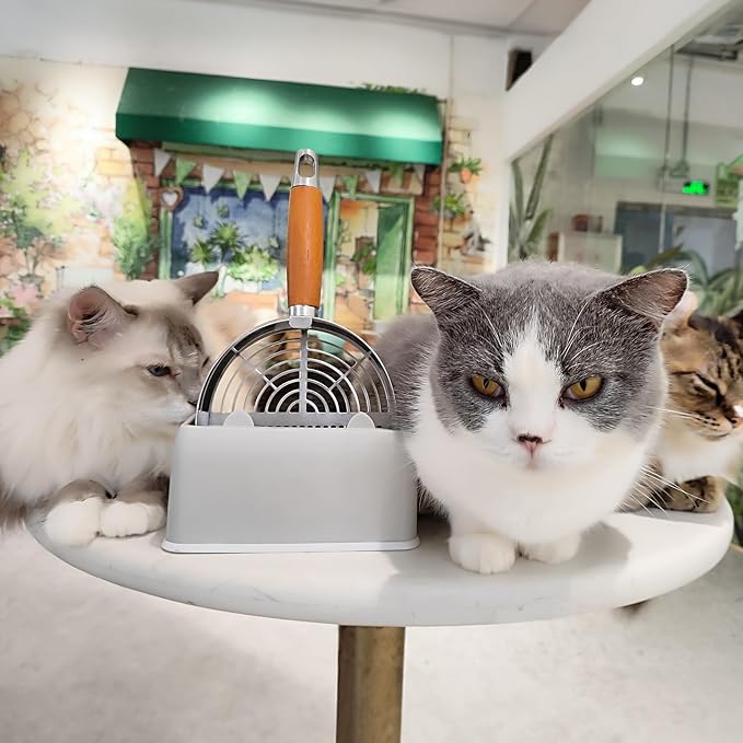 Cat Litter Scoop, Litter Scooper, Metal Cat Litter Scoop, Stainless Steel Cat Litter Scoop, Kitten Pooper Lifter, Kitty Metal Scooper with Holder for Cat Litter Box Strip Holes Easy Cleaning