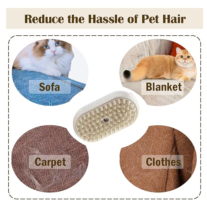 Cat Steam Brush, 3 in 1 Pet Spray Hair Removal Comb, Cats and Dogs Brush for Shedding, Rechargeable Silicone Pet Steam Brushes, Spritz Defur Comb for Massage, Cleaning and Remove Loose Hair - White