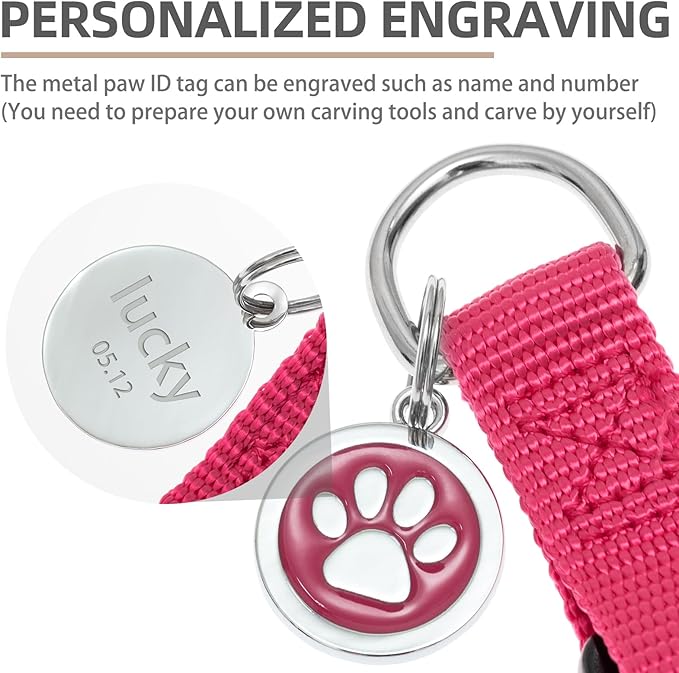 PUPTECK No Pull Dog Harness Soft Adjustable Basic Nylon Step in Puppy Vest Outdoor Walking with ID Tag and A-ir Tag Case, Hot Pink, S