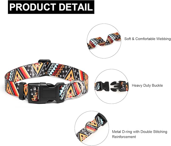 Mercano Adjustable Dog Collar - Special Design Patterns, Soft Nylon Comfortable Durable Pet Collar for Small Medium Large Dogs (S, Ethnic Gold)